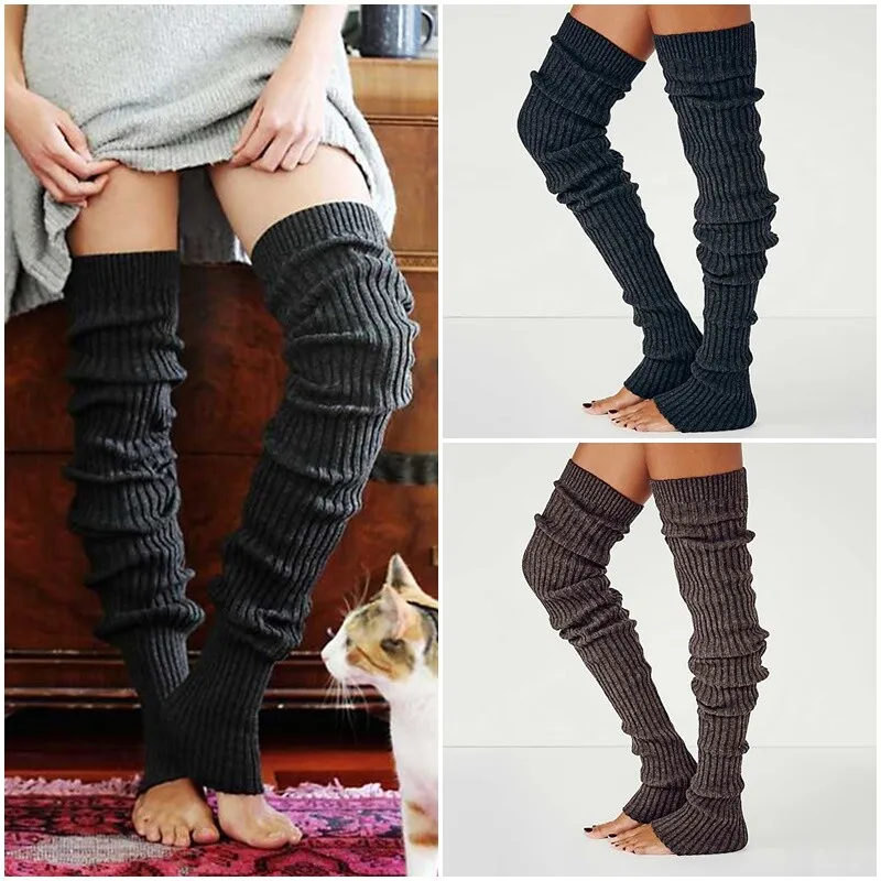 1 paar Frauen Winter Beinlinge Gestrickte Dicke Streifen Woolen Plus Lange Bein Socken Über Knie Häkeln Stricken Legging Dance ballett Socken