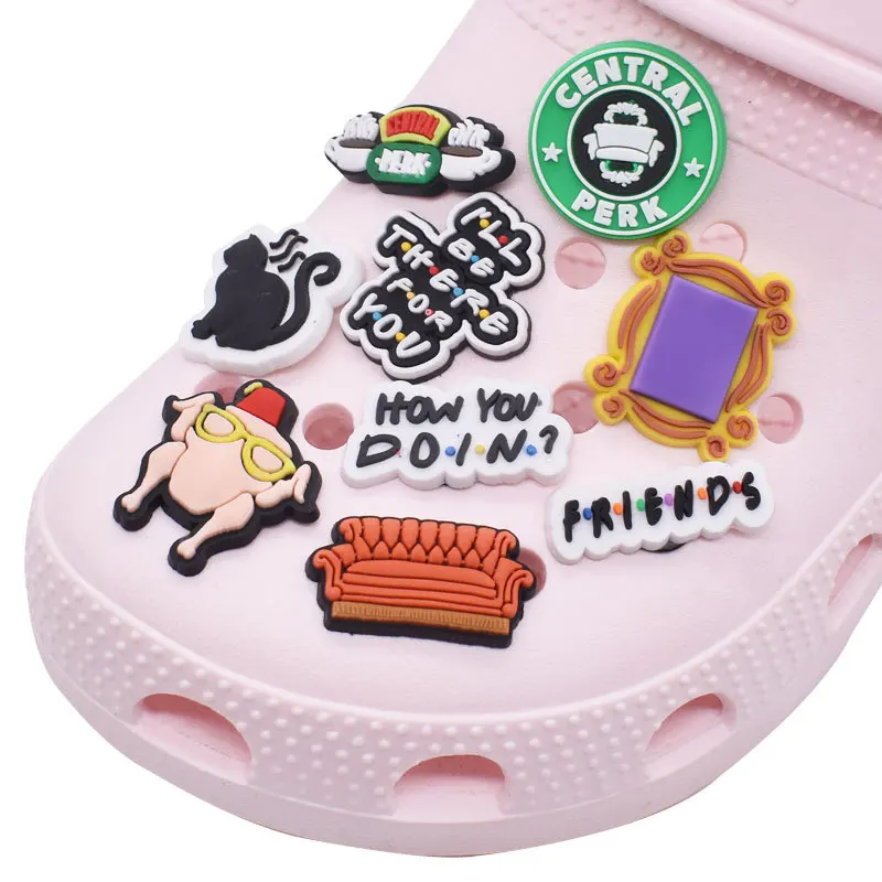 single Cute carton charms Shoe Decoration Buckle Accessories DIY lounge cat mirror turkey slogen gift girl friend