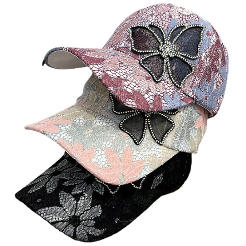 Lace Thin Hat Women's Breathable Sun Protection Water Diamond Butterfly Baseball Hat Street Fashion Versatile Trendy Visors