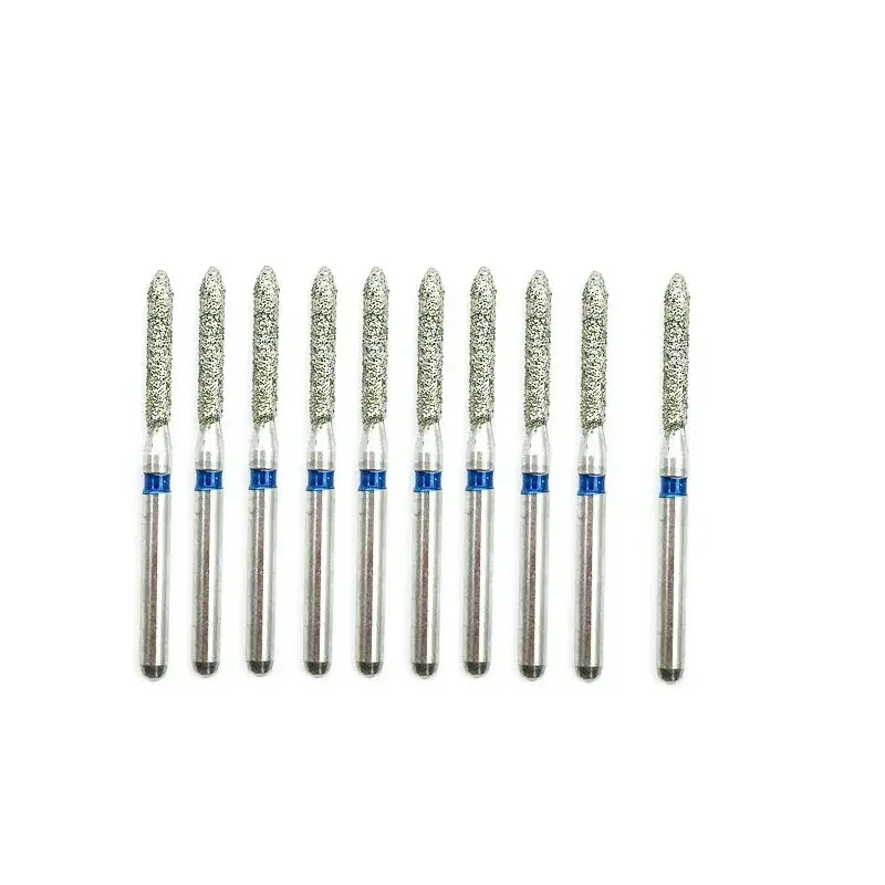 10pcs Dental Diamond Burs Dentistry Diamond for High Speed Handpiece Crown Preparation Cylinder with Beveled Tip Drills 1.6mm