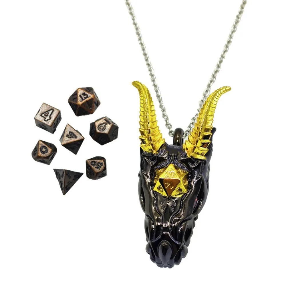 New Mini Metal DND Dice Set Antique Iron Hollow 20-sided D20 Dragon Necklace Dice Case Gift Props