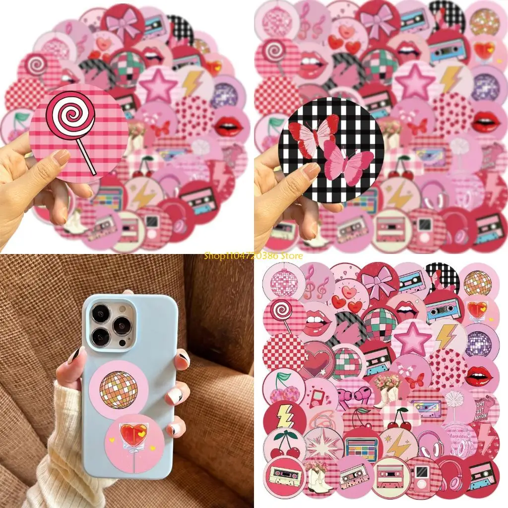 K0EA 50PCS Reusable Cartoon Cherries Stickers Decals PVC Waterproof Decorative Art For Phone Laptop Journal DIY Crafts Decor