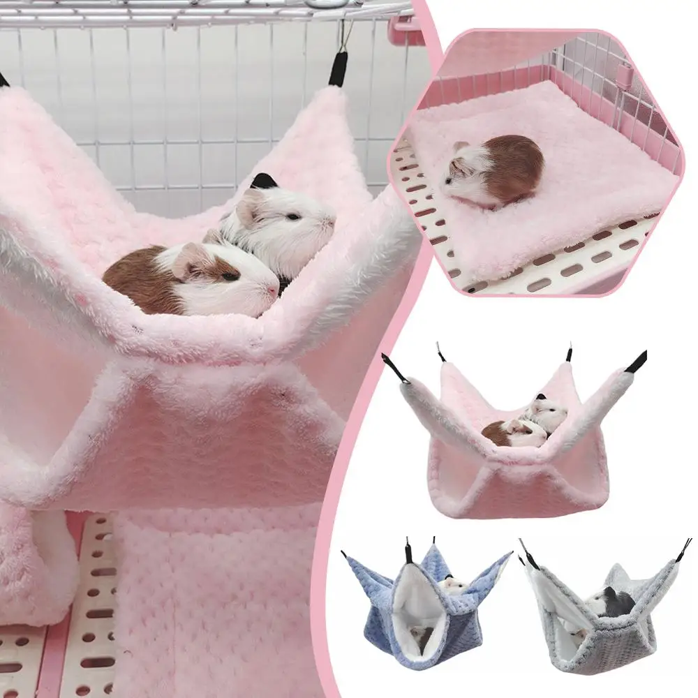 Hamaca cálida de felpa para hámster, Animal PEQUEÑO, saco de dormir grueso de doble capa, nido para mascotas, rata, ardilla, jaula colgante para casa
