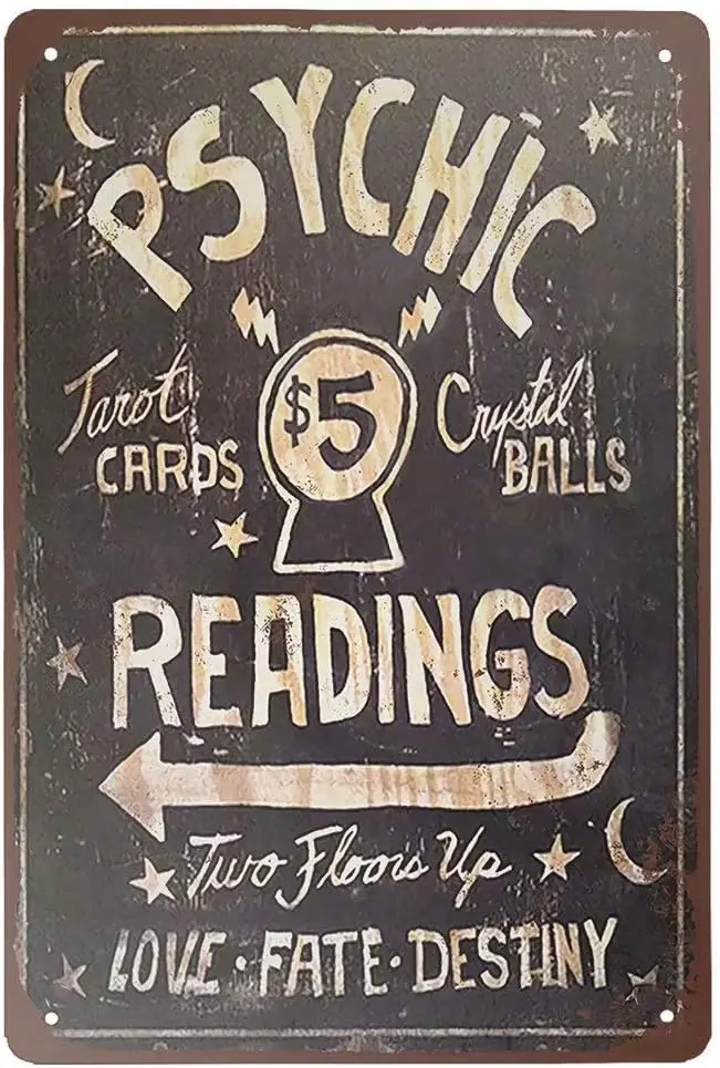 Stevenca Metal Tin Sign Psychic Readings $5 Tarot Cards Crystal Balls Vintage 8x12 Inch Wall Decor…