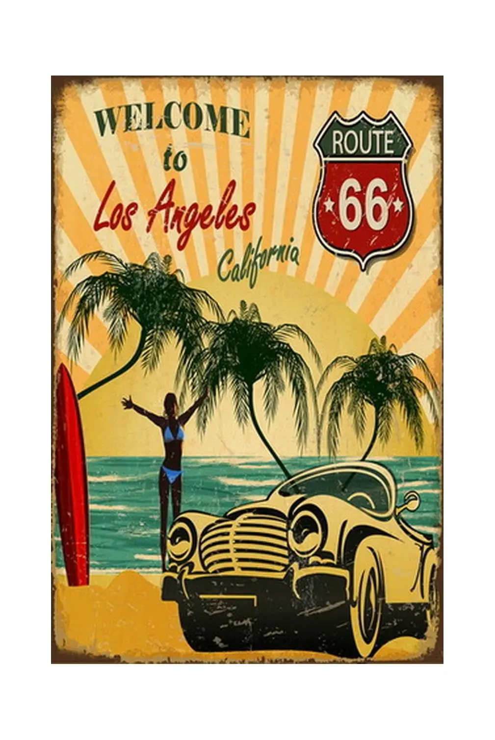 Ретро жестяной знак винтажный пляжный металлический плакат, Los Angeles California Route 66, Настенный декор, милые украшения, подарки для дома, бара F