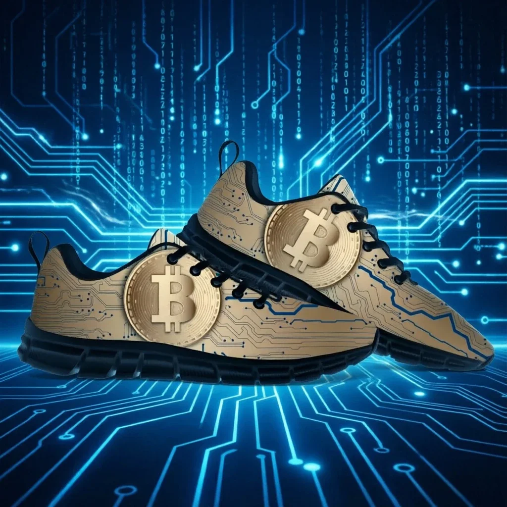 

Bitcoin Black Gold Circuit Pattern Low Top Sneakers Unisex Modern Tech Style Casual Shoes Crypto Fan Gift