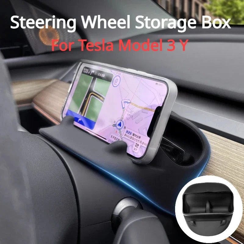 

Stow Pocket For Tesla Model 3 Y 2023 Steering Wheel Front Multifunctional Glasses Storage Box Phone Holder Interior Accessories