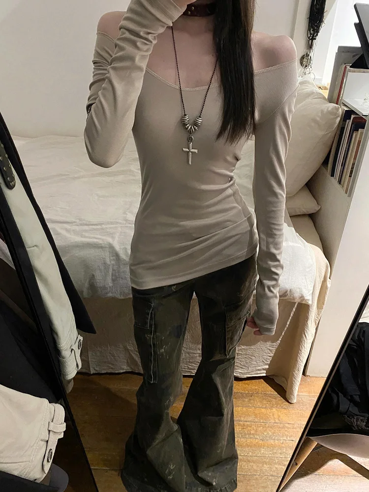 เสื้อยืดแขนยาวลายปักครอสติช ดีไซน์เก๋ ทรงเข้ารูป สีสันสดใส แฟชั่นสำหรับผู้หญิงช่วงต้นฤดูใบไม้ร่วง