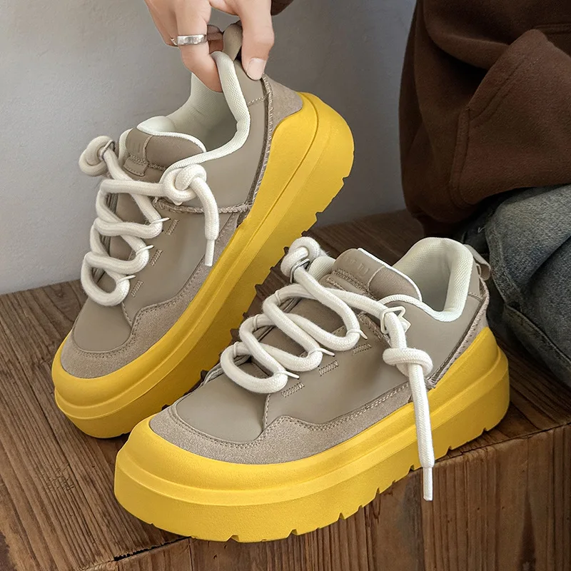 

Желтые повседневные мужские спортивные ботинки на платформе с круглым носком, зимние, водонепроницаемые, с резиновой подошвой