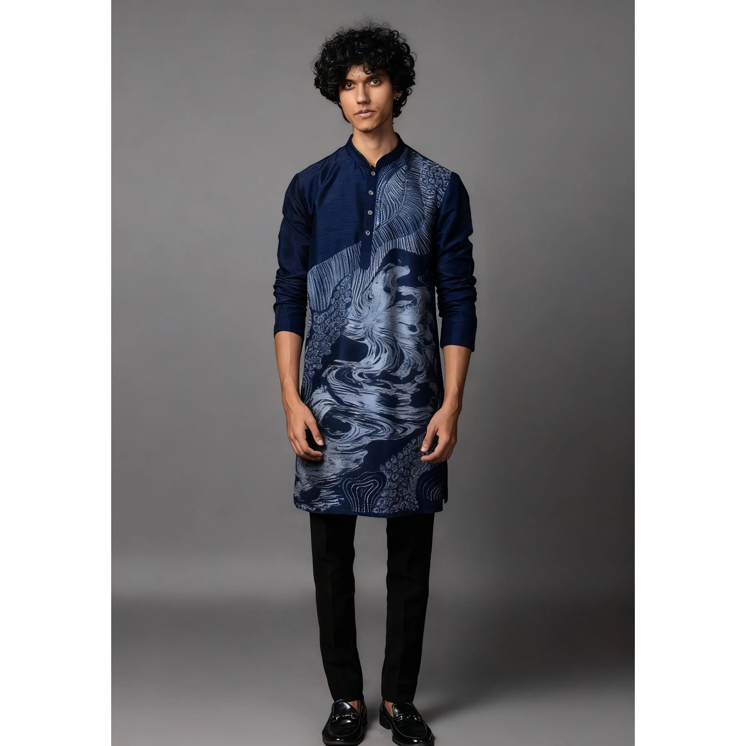 

Рубашка Kurta с цифровым принтом, обычный крой, длинный воротник-стойка, подходит для марокканского кафтана Boubou Hommes Musulmans Arabie Saoudite