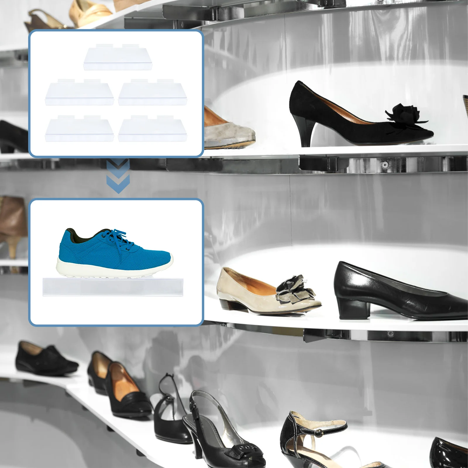 

5pcs Plastic Shoe Stand Transparent Display Rack for Shopping Mall Supermarket Sneaker Holder Shoe Channel Shelf