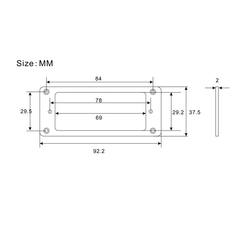 Anello Humbucker pickup a base piatta in metallo stile mini da 4 pezzi per montaggio su chitarra elettrica Telaio interno 69mm x 29,2mm