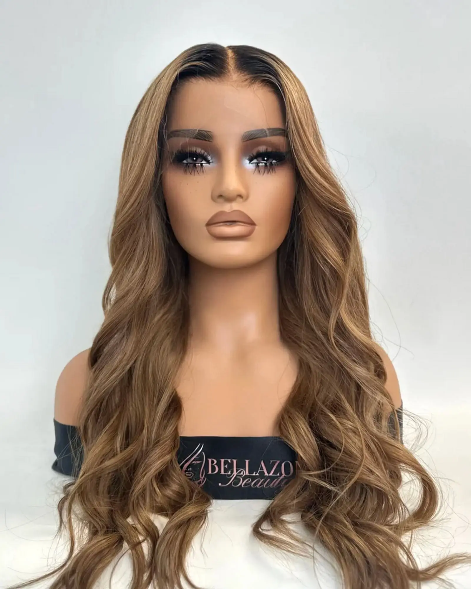 28 Inches Easy To Wear Shadow Roots Chocolate Brown Synthetic Lace Frontal Wigs Long Length Loose Wave 13*4 High Definition Wigs