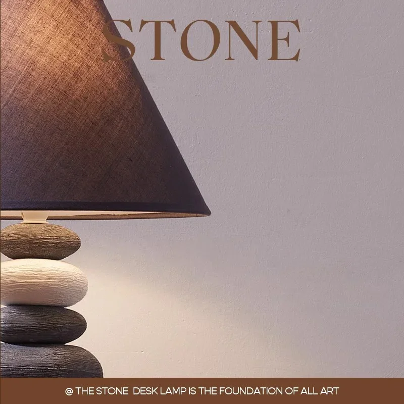 Padrão Stacked Stone Table Lamp com Tecido Sombra, Mesa De Cabeceira, Mesa De Café, Quarto, Sala De Estar, Escritório, Foyer, Home Decor