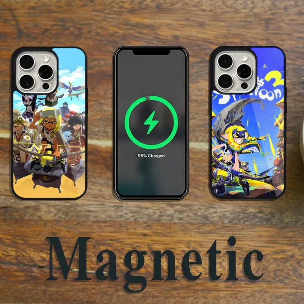 Game S-Splatoons Phone Case Magsafe Magnetic For iPhone 11 12 13 14 15 Pro Max Plus Wireless Charging