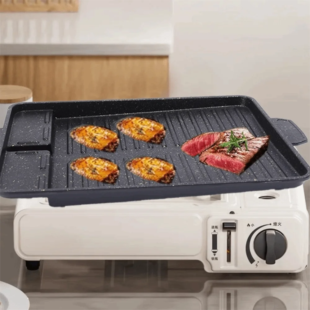 Aluminum Alloy Korean-style Barbecue Pan Rectangular Non-stick Grill Meat Plate with Oil Drain Port Grill Tray Outdoor