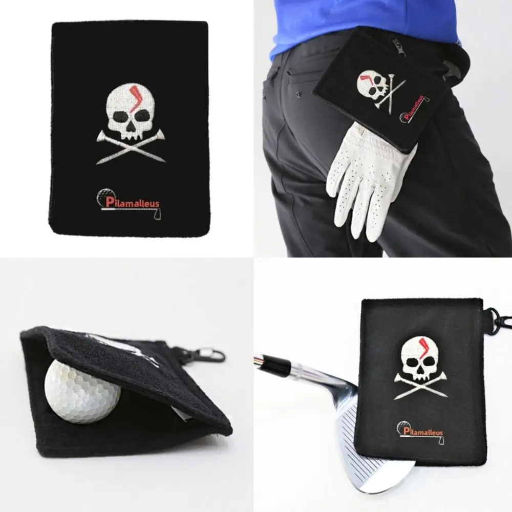 Skull Pattern Magnetic Golf Towel with Carabiner 15x10.5cm Golf Club Wiping Cloth Minimalist Design Strong Magnet