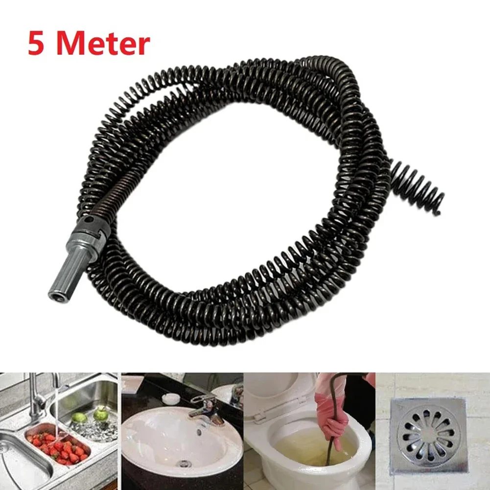 5M Sewer Dredging Spring Electric Drill Drain Cleaner Machine Extension Sewer Pipe Dredger Cleaning Spring With Connector