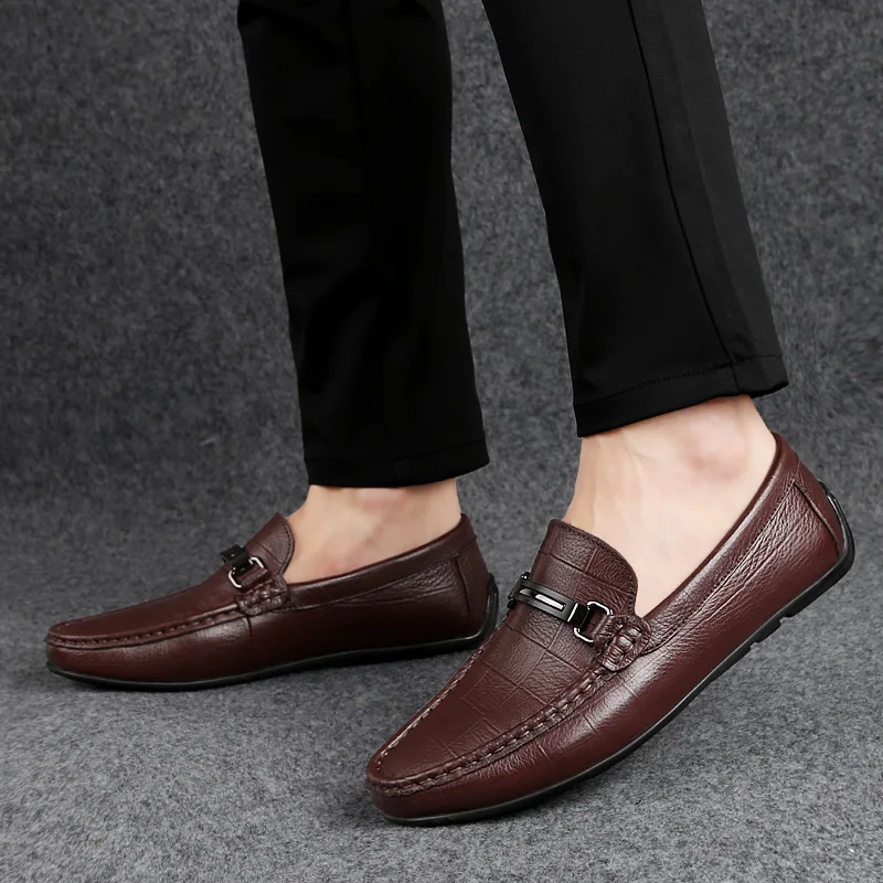 Designer Leather Driving Formal Suit Brogues Shoes for Men Luxury Mens Wedding Dress Loafers Brand Business Casual Moccasin