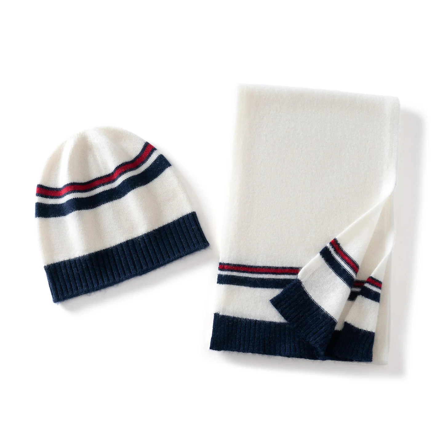 

100% Cashmere Hat And Scarf Set For Men And Women Autumn And Winter Warm Knitted Hat With Striped Contrasting Color Neck Warmer