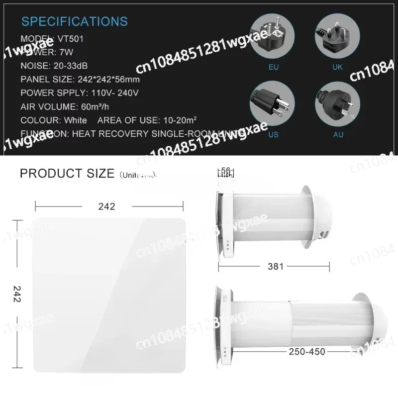 Ventilation System with Air Heat Recovery Air Recuperator with Ceramic Heat Exchanger for Room