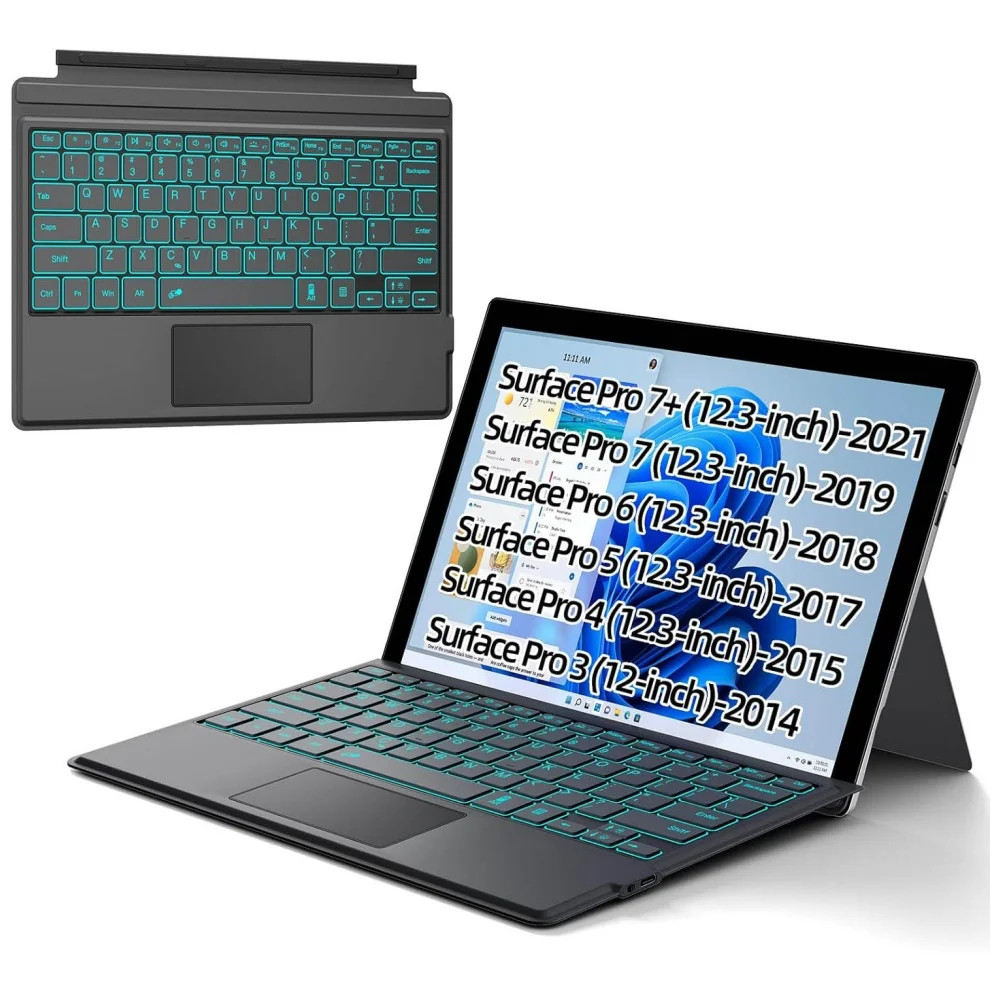 Portable Wireless Keyboard for Microsoft Surface Pro 3/4/5/6/7/7 Plus BT Type-c 7 Colors Backlight 78 keys Touchpad Slim Keypad