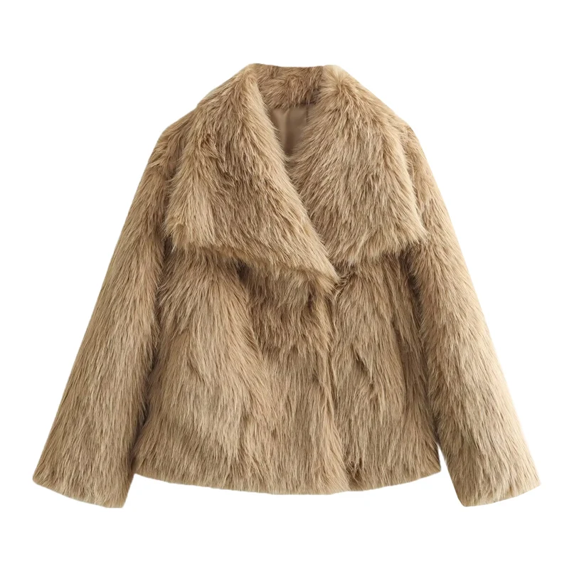 유행 스트리트 스타일 여성 코트 가을 겨울 새로운 도착 느슨한 짧은 인공 모피 칼라 스탠드 업 캐주얼 겉옷