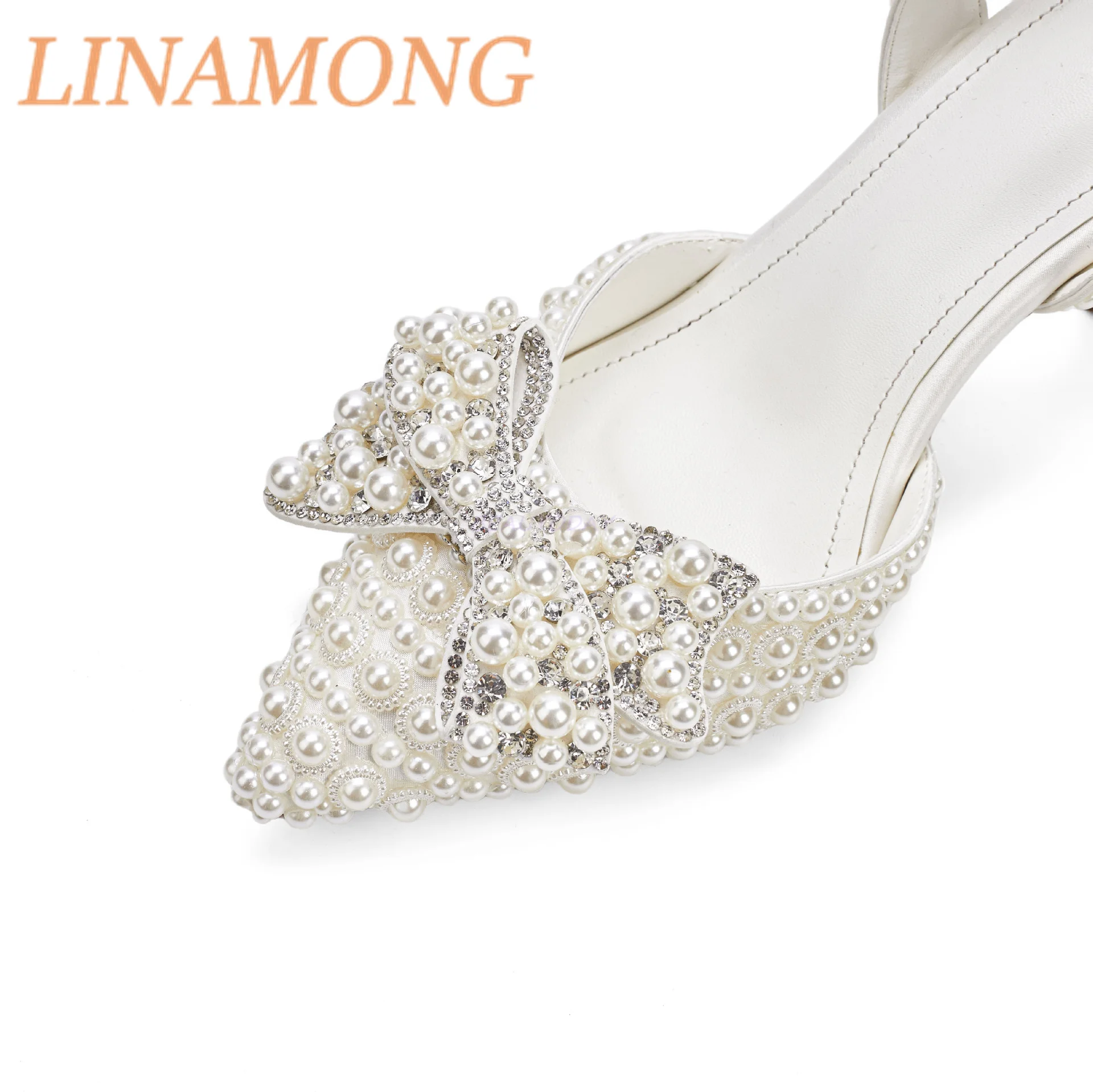 

Bow Tie Strap Sandals Fashionable Handmade String Pearl White Slim High Heels Bridal Wedding Shoes Sandalias De Mujer Verano