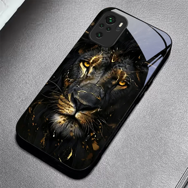 Lion With Golden Black Glass Phone Case For Redmi Note 10 11 Pro+ 12 13 14 4G (Global) 14 Pro 5G (India) K60Ultra 13C 14C Cover view 4