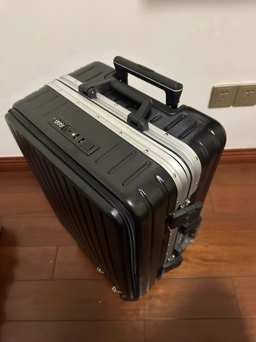 Front Open Cover Aluminum Frame Rolling Luggage 28-Inch Large Size Multi-Function with Charging and Cup Holder Travel products