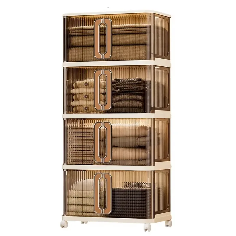 

transparent plastic storage cabinet dustproof multi-layer foldable easy installation-free trash can box injection molding