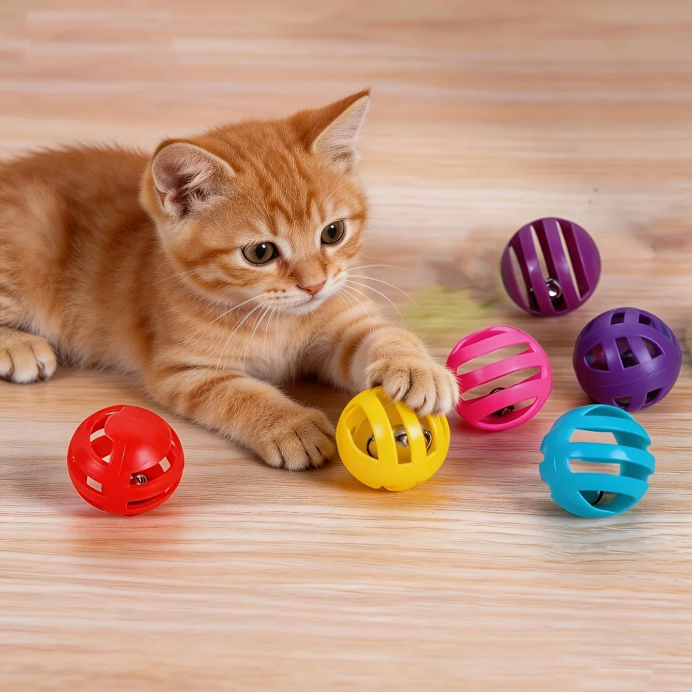 6Pcs Cat Bell Balls, Hollow Plastic Jingle Ball Toys, Interactive Cat Toys for Chasing & Kicking, Random Color