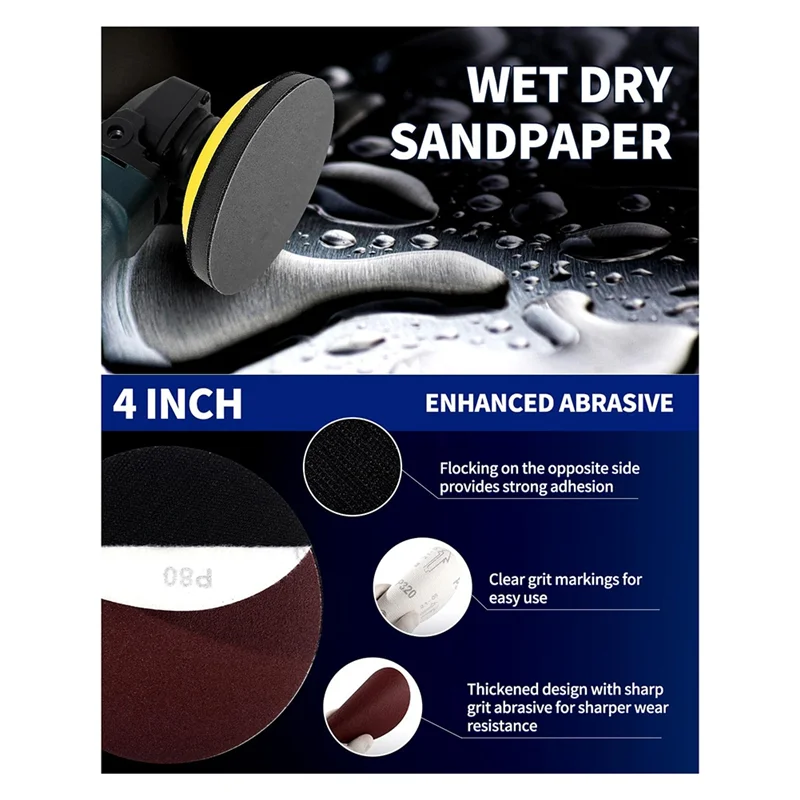 

ABUH-123PCS Angle Grinder Sanding Discs Attachments, 4 Inch Hook And Loop Backing Pad With 5/8-11 Thread, Wet Dry Sanding Pad