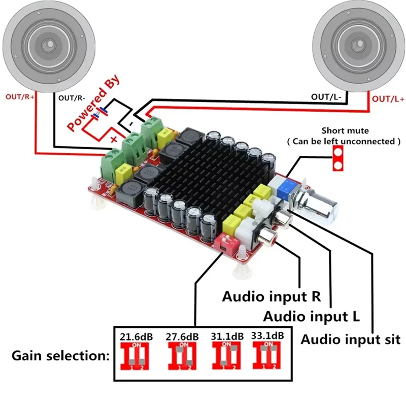[جديد A09R!】 XH-M510 TDA7498 2X100w عالية الطاقة الرقمية مكبر كهربائي مجلس سيارة مكبر للصوت تيار مستمر 14-34 فولت #5