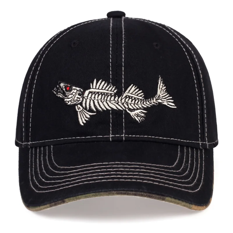 Embroidered Fishbone Baseball Cap Summer Outdoor Sports Sun Protection Hat Casual Peaked Cap