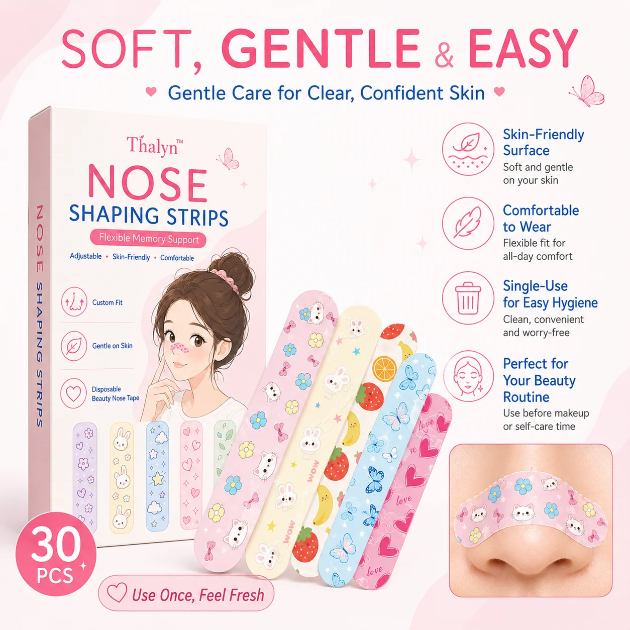 30PCS Memory Nose Strip Nose Bridge Shaping Sticker Adjustable Nose Lift Tape Invisible Nose Contour Beauty Tool