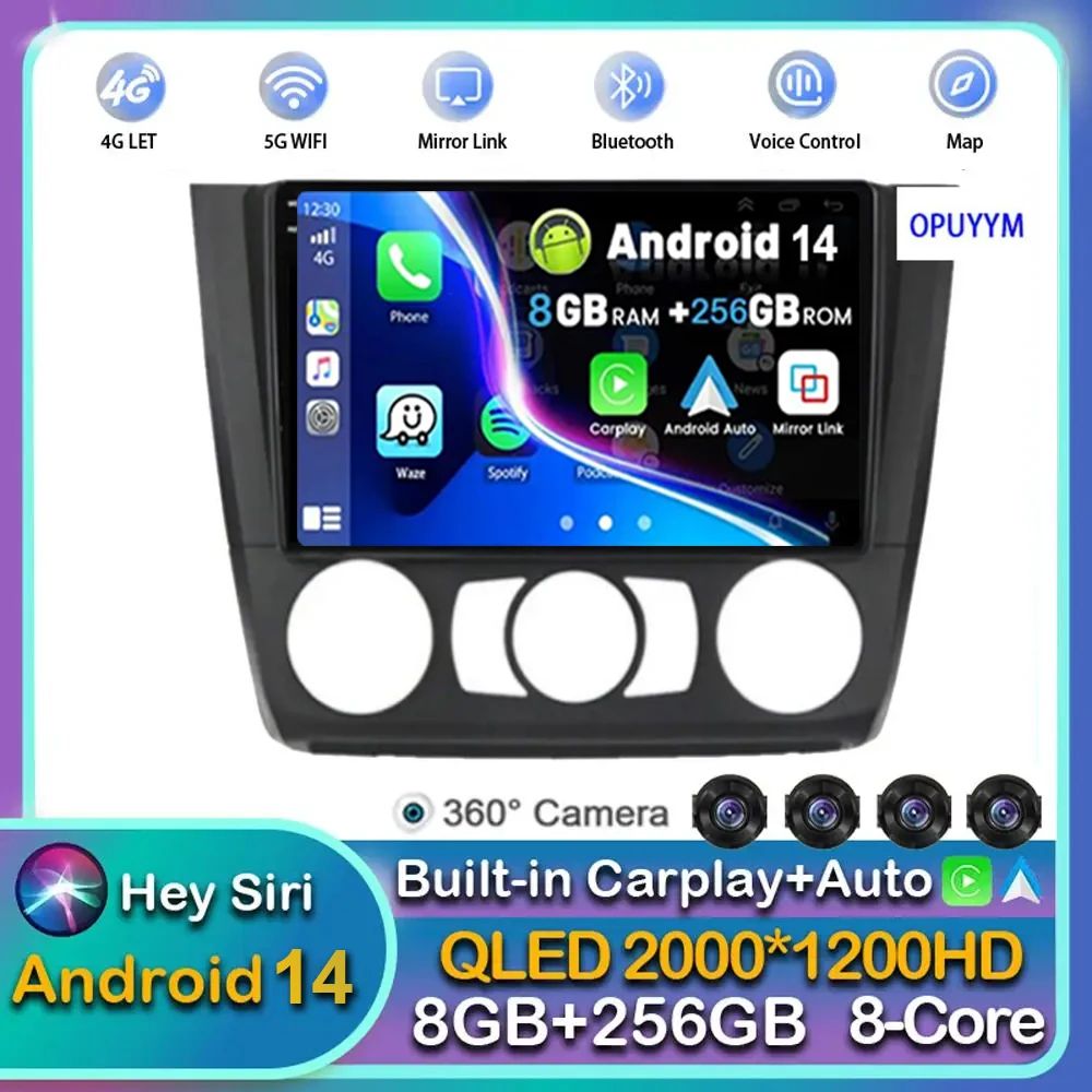 

Android 14 Carplay Auto для BMW 1 серии E88 E82 E81 E87 2004 2005 2006-2012 Автомобильный радиоприемник Мультимедийный плеер Стерео GPS WIFI + 4G BT