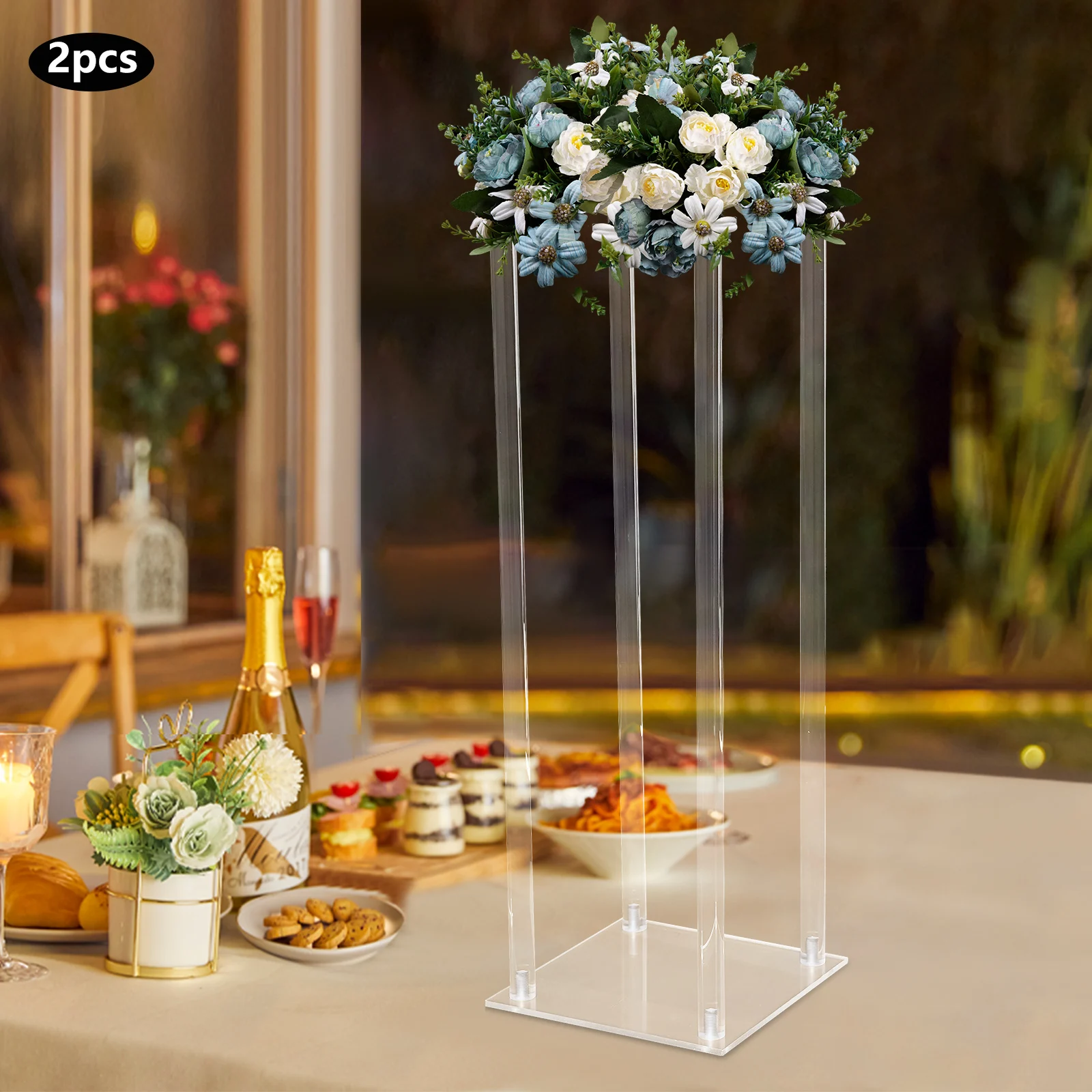 

2PCS Tabletop Decoration Square Acrylic Clear Display Rack Wedding Centerpieces Flower Stand