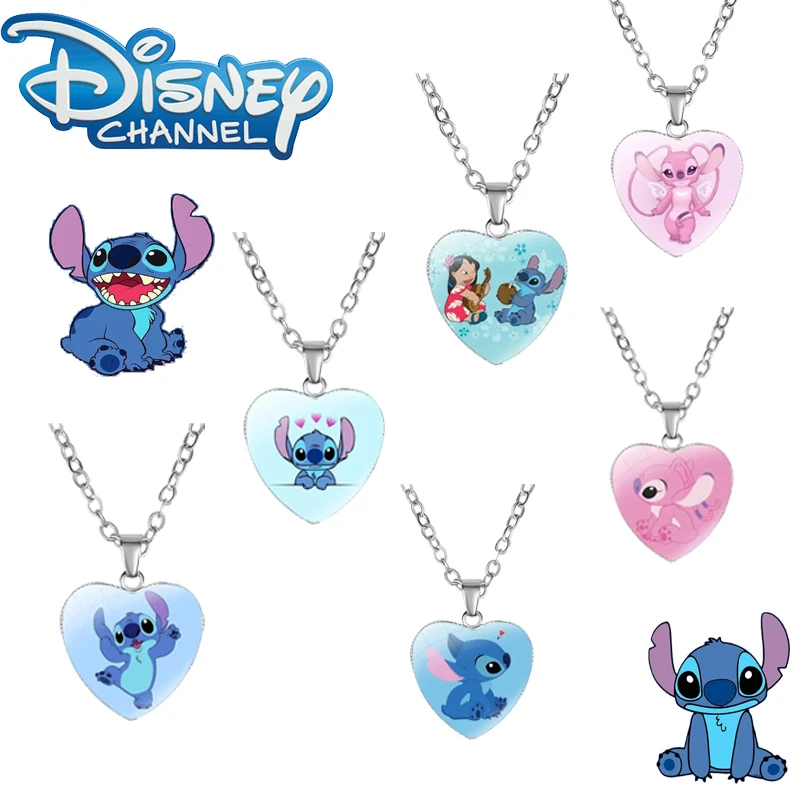 Disney Lilo & Stitch Necklace Stainless Steel Cute Cartoon Stitch Anime Figures Heart Pendant Neck Chain Accessory Children Gift