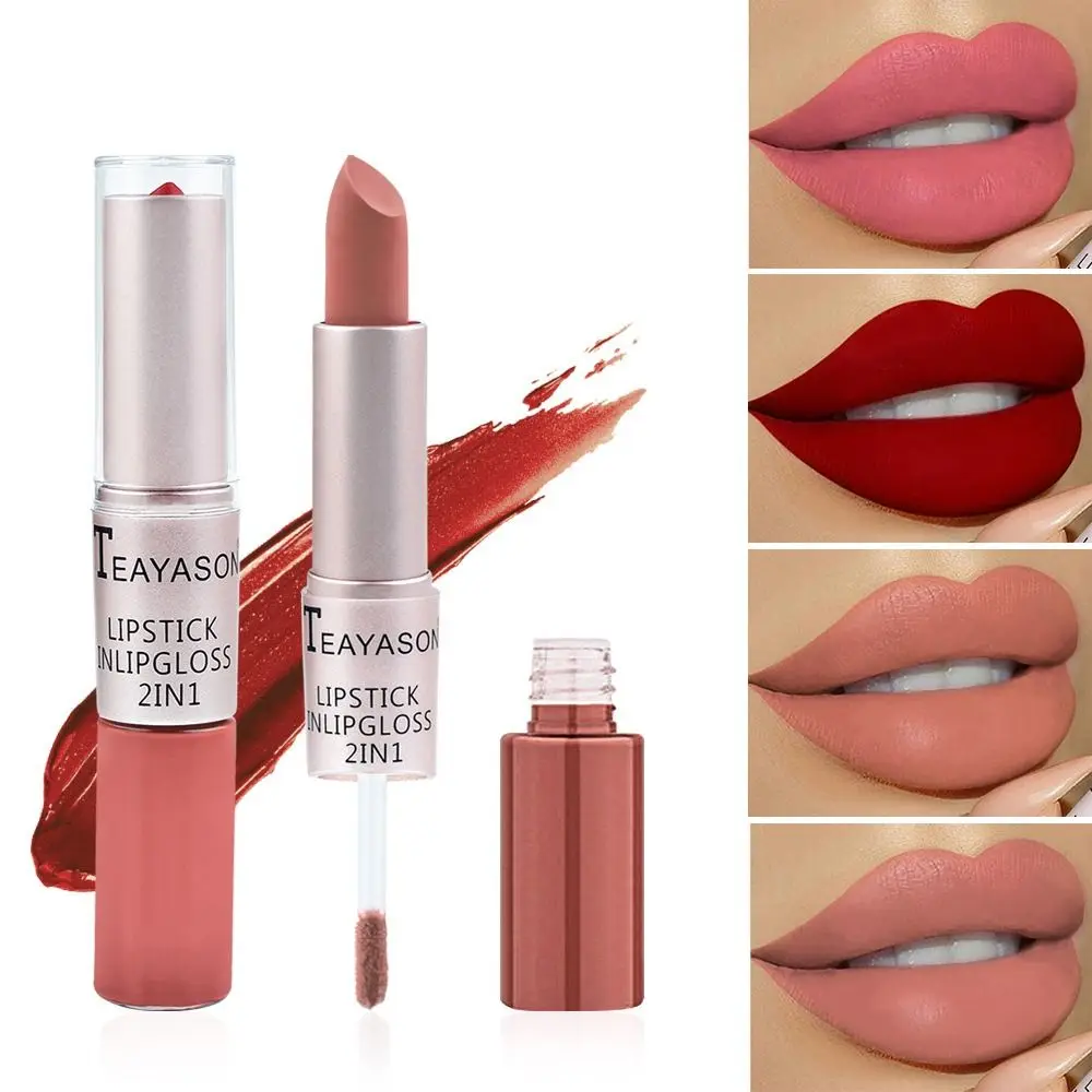 Double-Head Lip Mud Ferramenta cosmética para mulheres, beleza maquiagem, batom fosco, brilho labial, matiz veludo, presente sexy