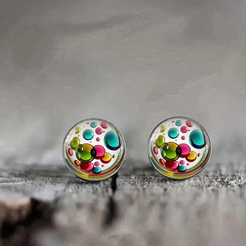 Boho bunte Blasen Glaskuppel Ohrstecker Vintage künstlerische ästhetische Ohrringe für Frauen Mädchen – Detail 1