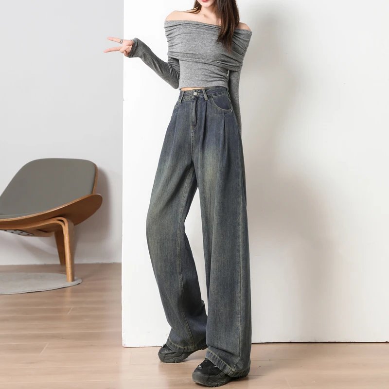 

Повседневные прямые женские брюки с высокой талией, свободные широкие джинсовые брюки, удобная повседневная одежда, модные модные джинсы Y2k