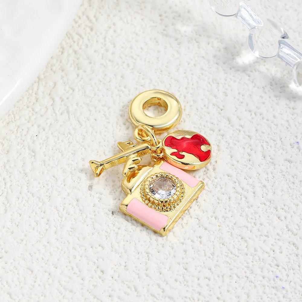 Travel series oil drip plane camera globe combination large hole beaded pendant copper bracelet necklace beaded DIY accessories