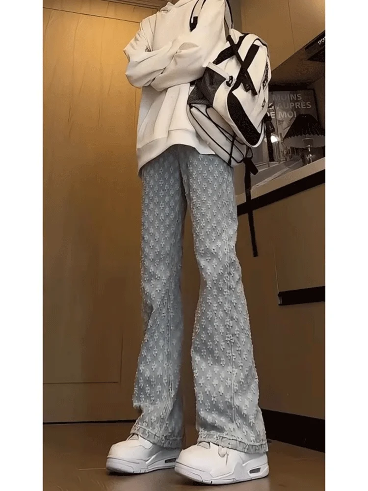 

Мужские джинсы Slim Fit светло-голубого цвета с цветочным принтом, американский дизайн в стиле High Street, весна-осень, прямой крой, узкая версия