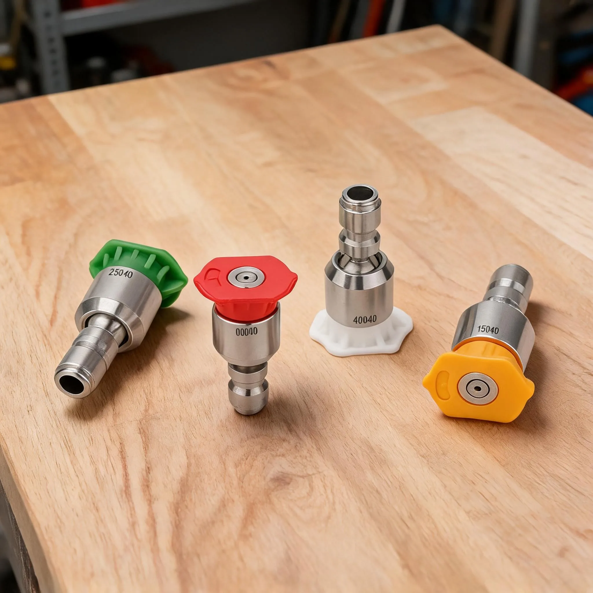 Stainless Steel 1/4 Quick Connect Pressure Washer Nozzle Set 360 Degree Rotating Spray Tips With Self Locking For High Pressure