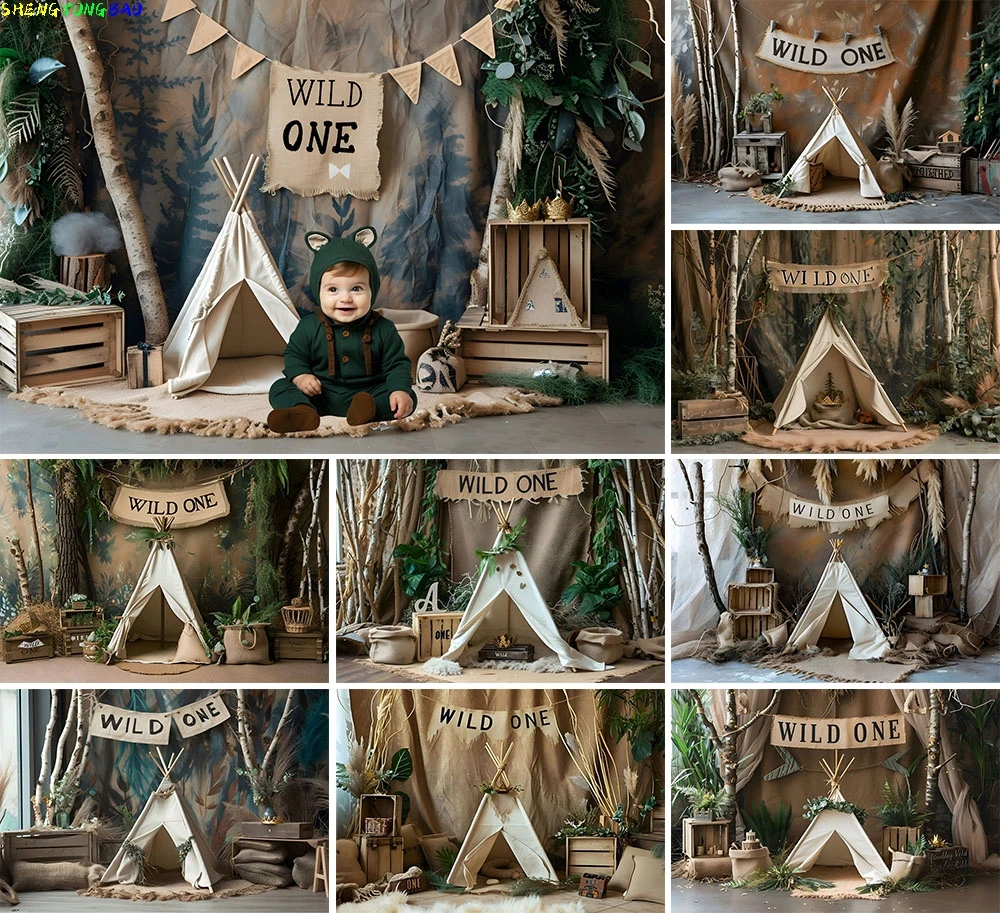 

Safari Wild One Woodland Kids 1st Birthday Party Photography Backdrops Fairy Tale Indoor Tent Photo Studio Background XC-01