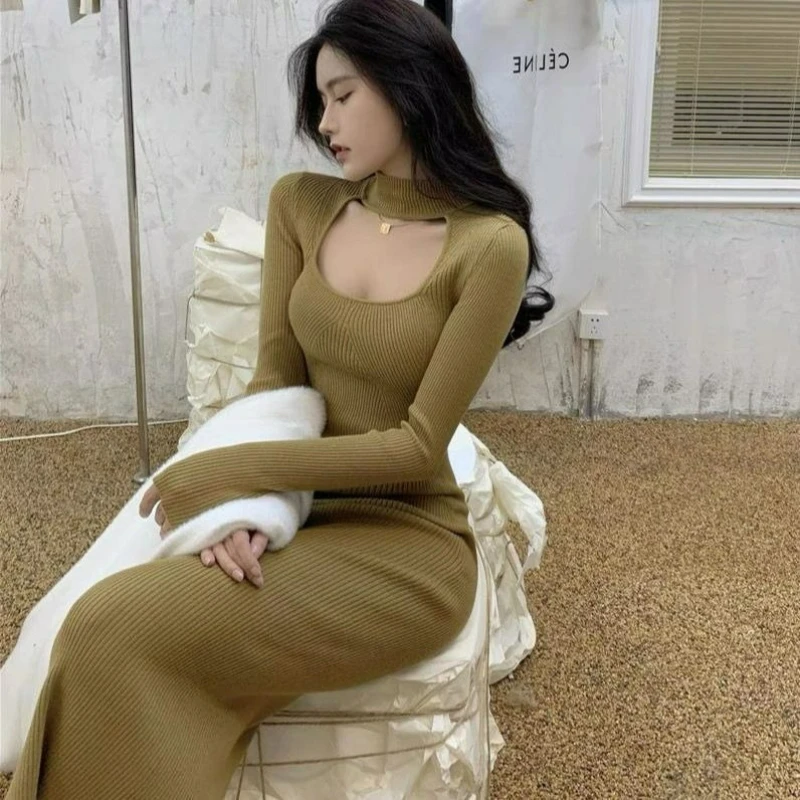 2026 Autunno/inverno New Fashion Ladylike Style Cut-out Scava Fuori Sexy Il Abito a Strato Interno È Abito Lungo Glutei Incollati