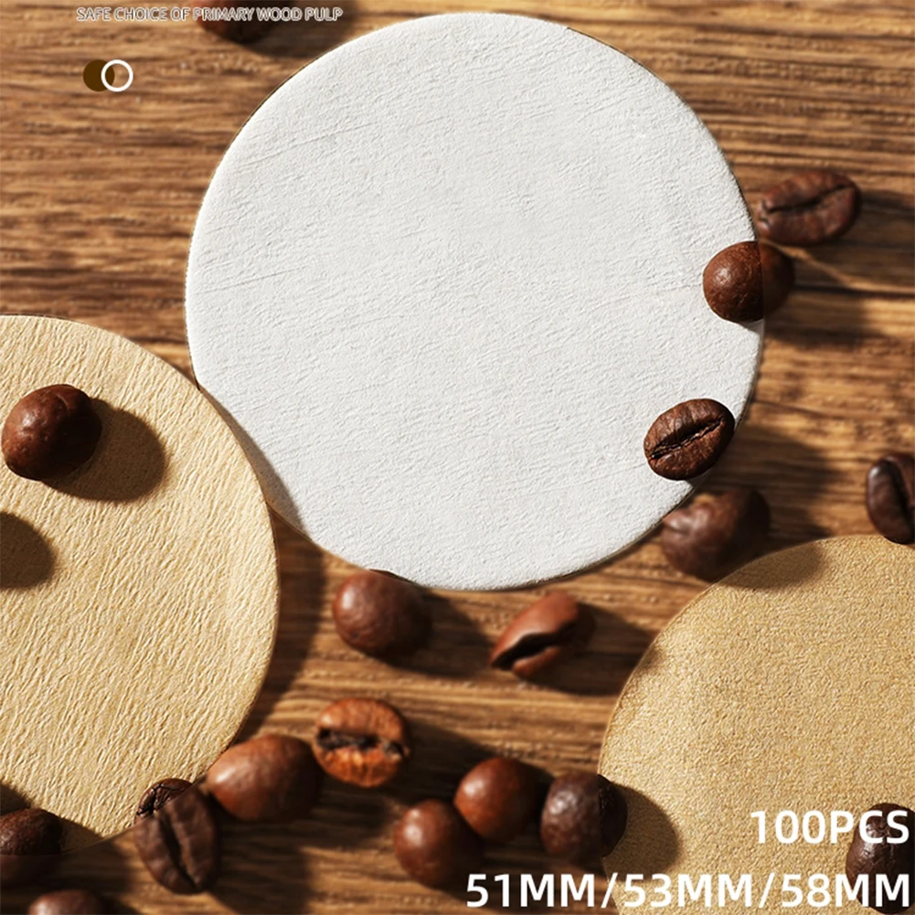 100Pcs Coffee Powder Bowl Filters 51/53/58mm For Espresso Maker White Brown Raw Wood Pulp Coffee Filter Paper Coffee Tools