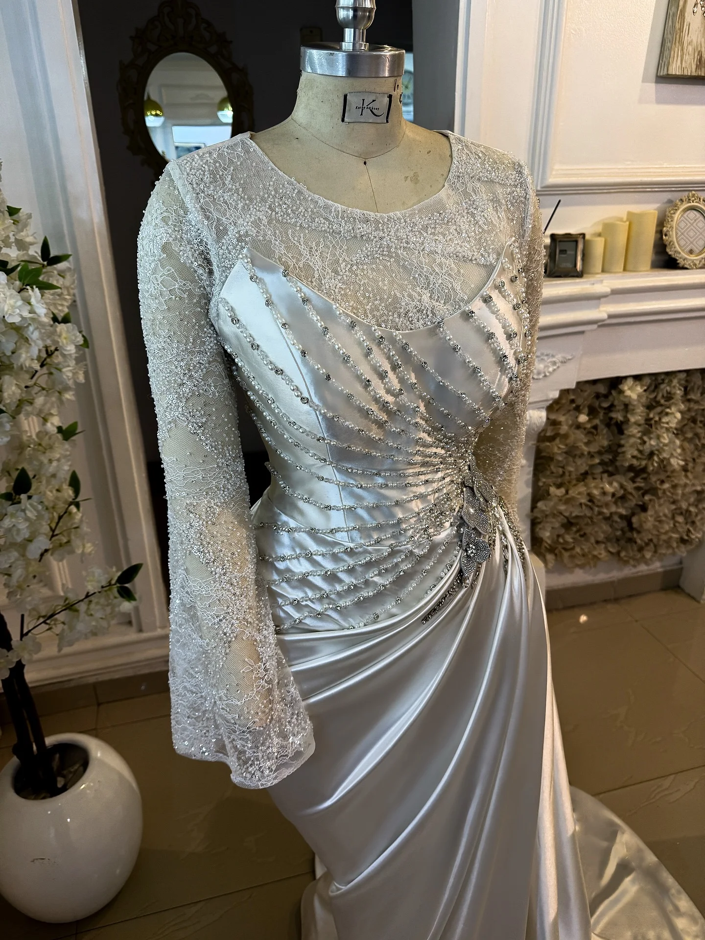 صورة حقيقية اللؤلؤ الساتان فساتين السهرة الوهم مطرز الأزهار حورية البحر أفريقيا فساتين حفلات التفتا طويل رداء حفلات رسمية