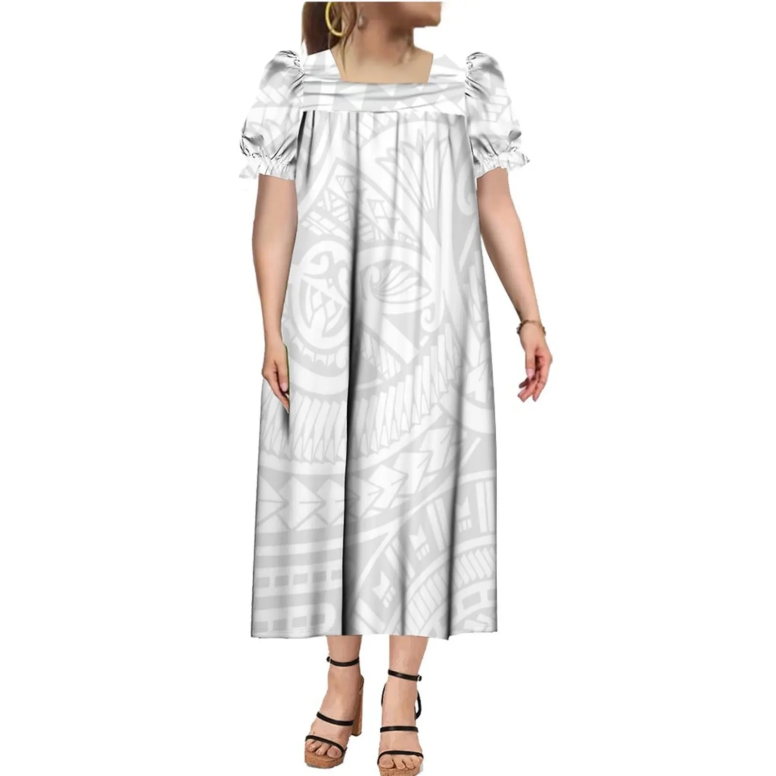 Print On Demand Customize mother day Micronesia White  Mumu Micronesia Dress Polynesian Dress Custom Plus Size Womens Dresses